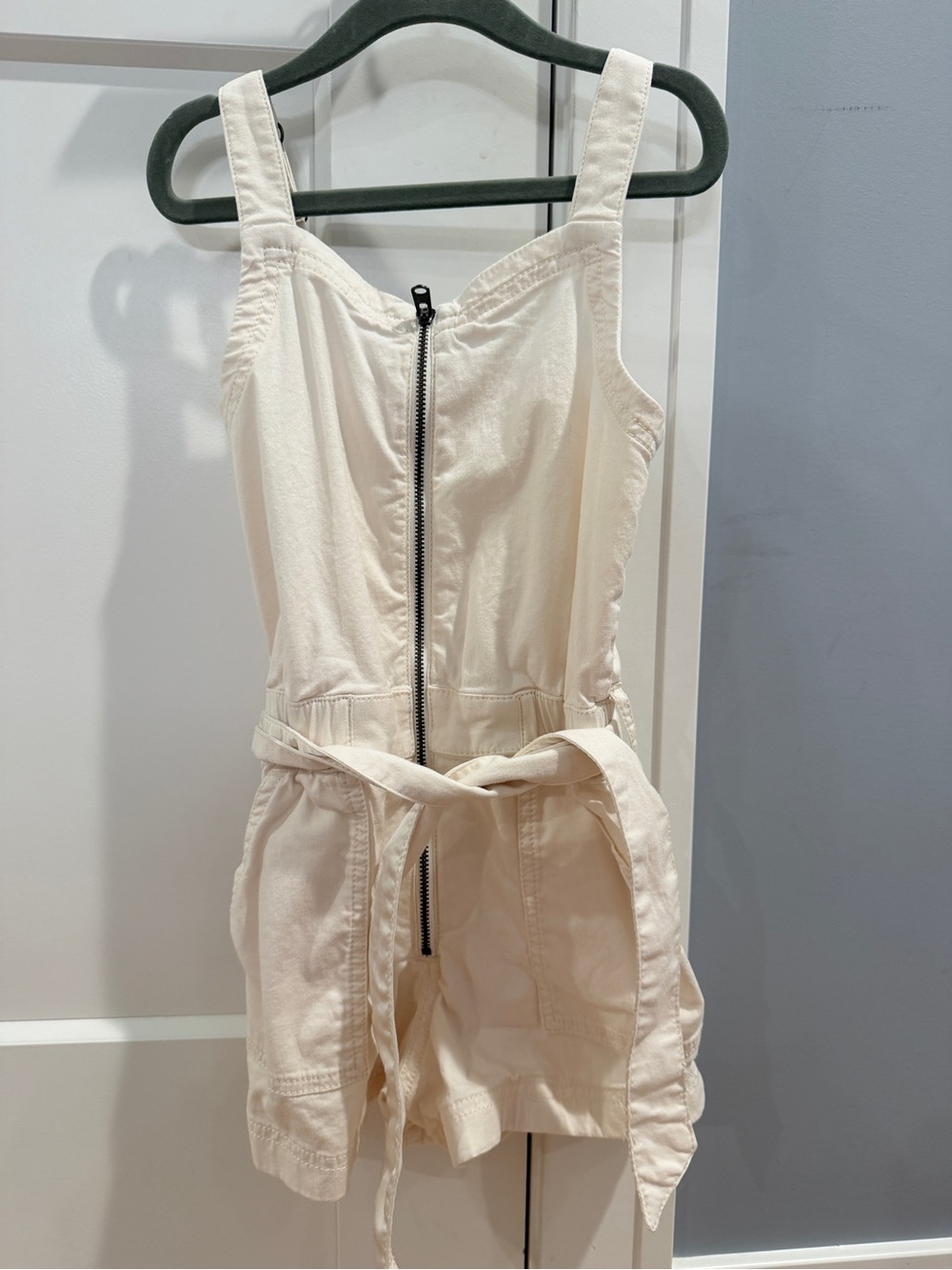 Abercrombie Cream Utility Romper with Front Zip